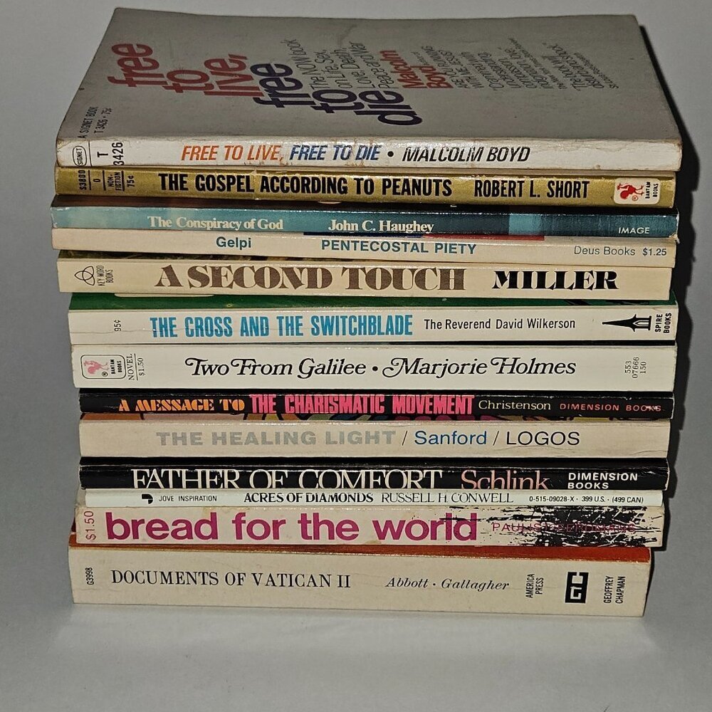 13 VTG Religious Paperback Book Lot Healing Light Vatican Peanuts Galilee Bread